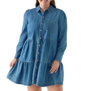 Crown & Ivy Long Sleeve Button Front Denom Dress